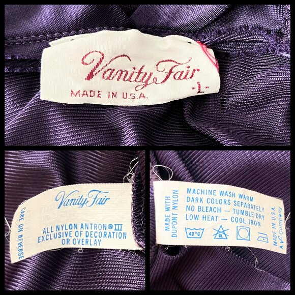 Vintage 70s Vanity Fair Purple Embroidered Slip Long Nightgown M/L Romantic Glam - Picture 13 of 14